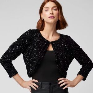 White House Black Market Black Sequin Evening Bolero